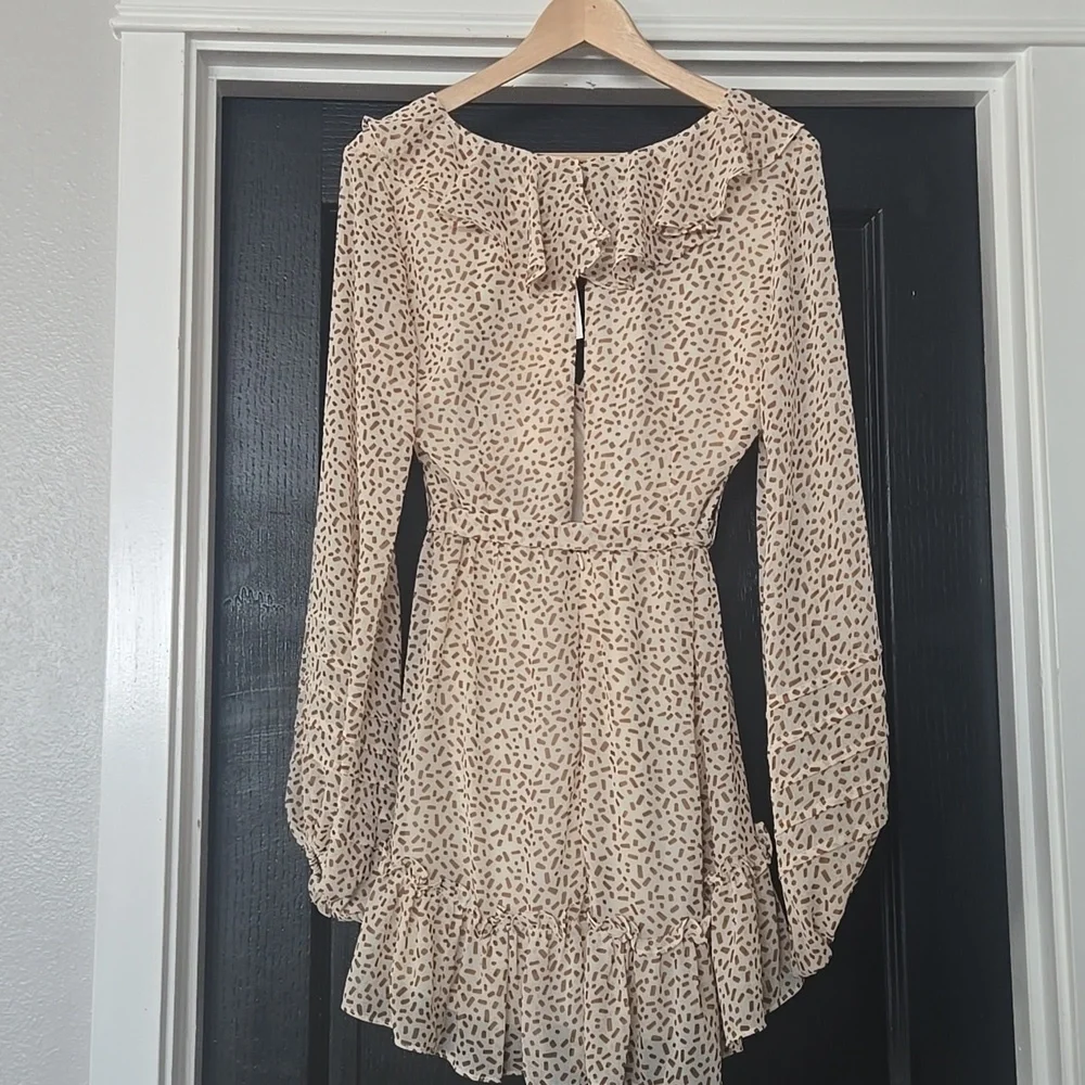 NWT Selfie Leslie Marcheline Brown And Cream Sprinkle Mini Dress Size Medium - Picture 7 of 14